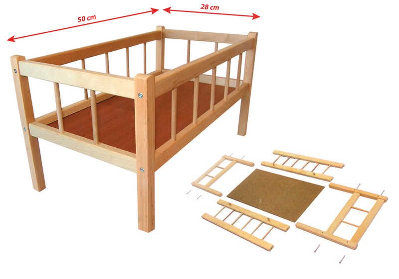 DŘEVO Postýlka dřevěná pro panenku 50x28 cm * DŘEVĚNÉ HRAČKY *