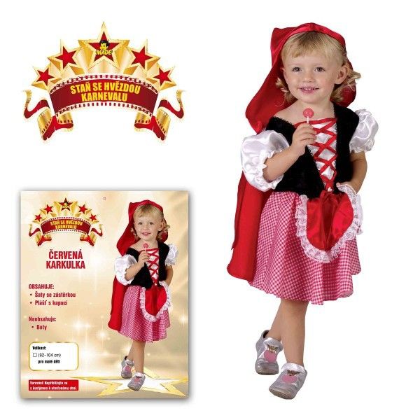 KARNEVAL Šaty ČERVENÁ KARKULKA vel. XS (92-104 cm) 3-4 let KOSTÝM